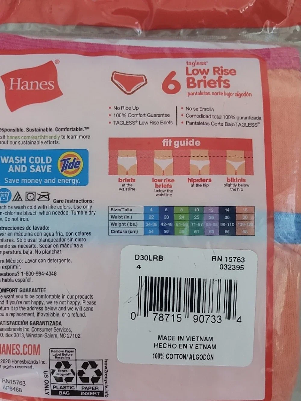 Hanes Girls 6-Pack Low Rise Briefs - Pink, Purple, Blue